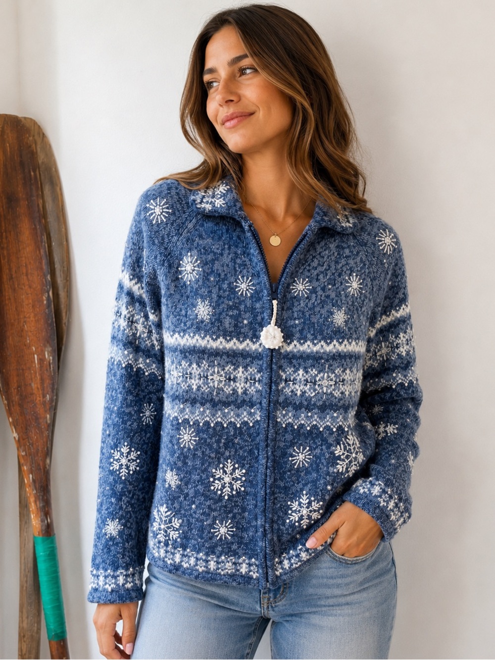 Tiara International Snowflake Embellished Cardigan Jacket Size Medium Beaded - Picture 2 of 10